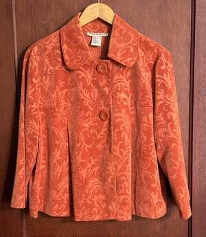 Y2K Orange Damask Floral Jacket Retro Boho Artsy Fall Statement Requirements XL